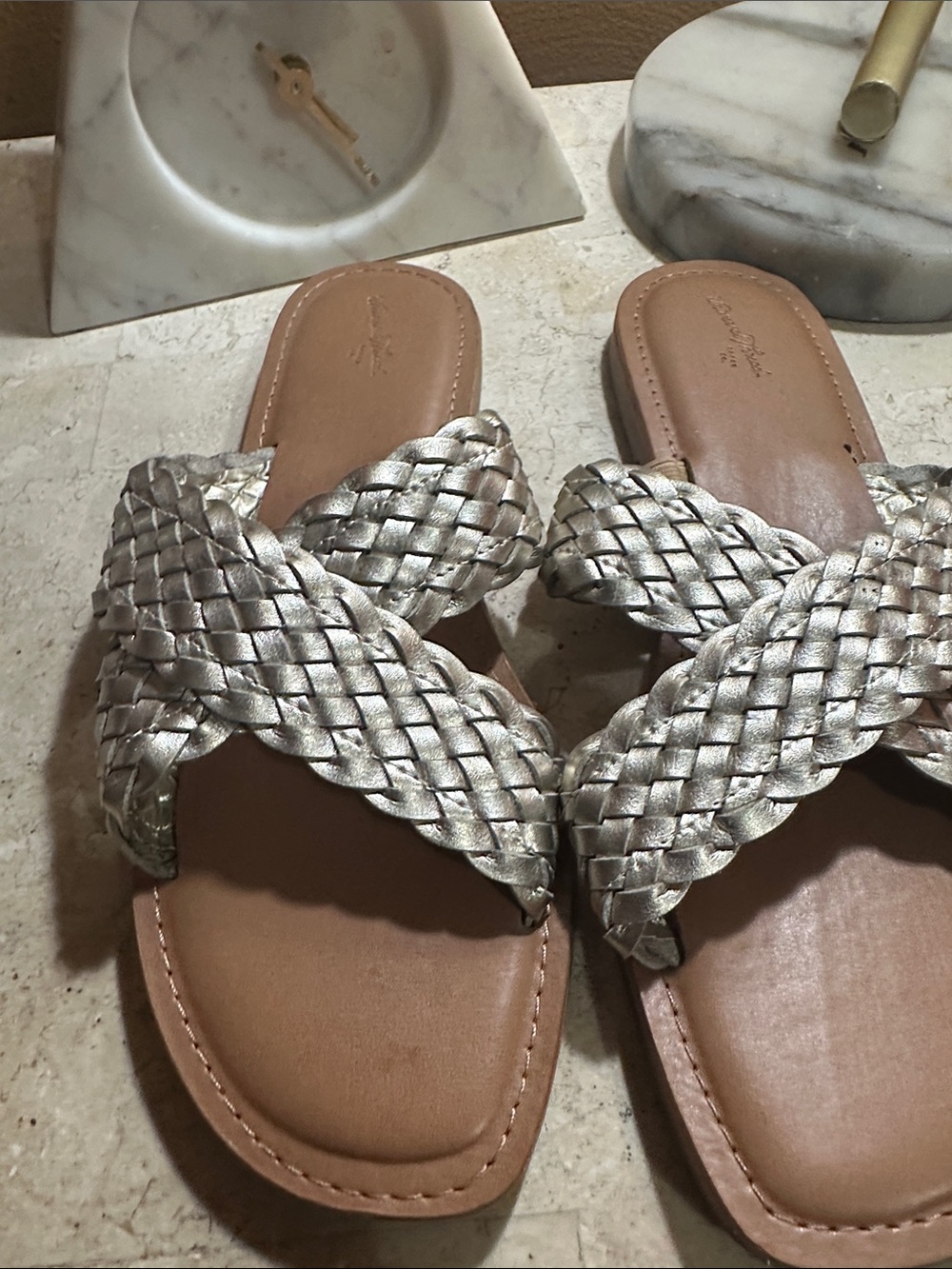 Universal Thread Braided Metallic Slide Sandals - Silver